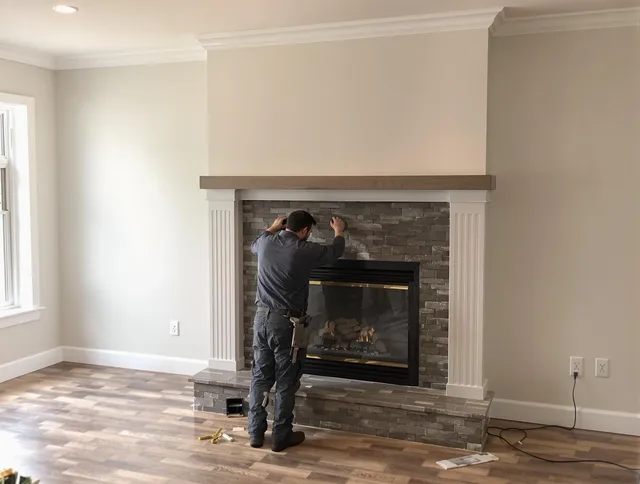 Menifee Chimney Sweep finishing a custom fireplace install in Menifee, CA